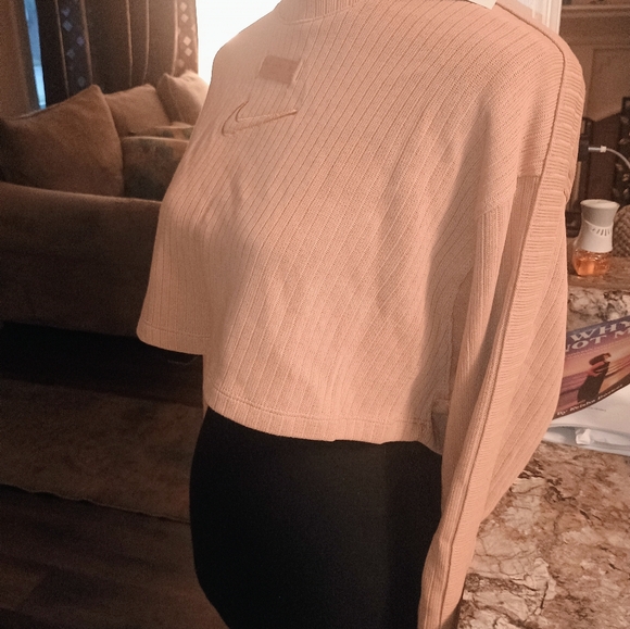 Nike Ribbed Cropped Sweater in Tan - Picture 3 of 6